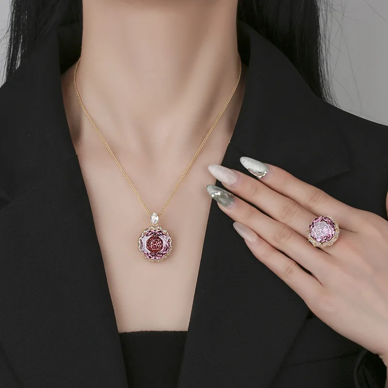 Rose Cut 18-16mm High Quality Zircon Gold Tone White Gold Plated Luxury Jewelry Set Daily Gift Trendy Elegant
