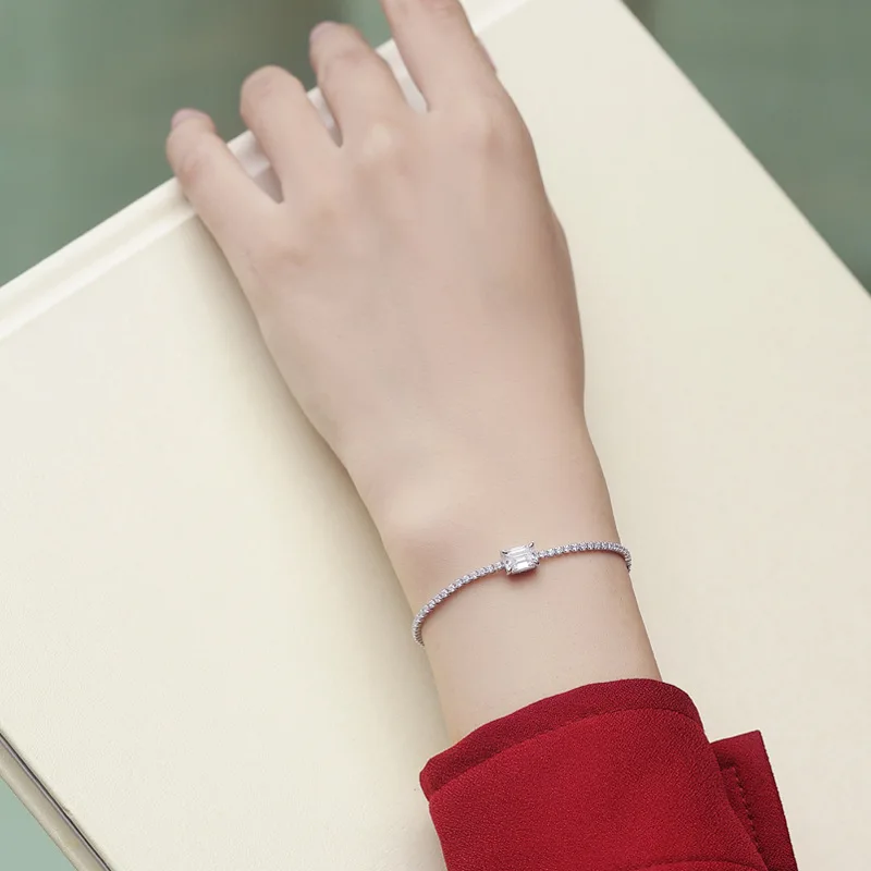 Aurora Square Cut Moissanite 17-20cm Adjustable Row S925 Sterling Silver Certified Bracelet For Women Luxury Jewelry Accessories
