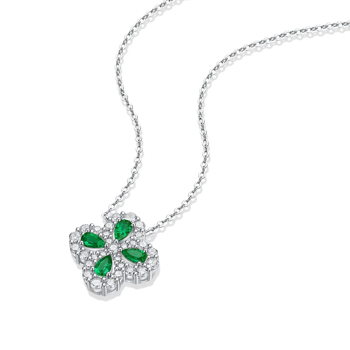 Exquisite Four Leaf Clover Lab Created Emerald Pendant 925 Sterling Silver Women's Neck Chain Lucky Fortune Valentine's Day Gift