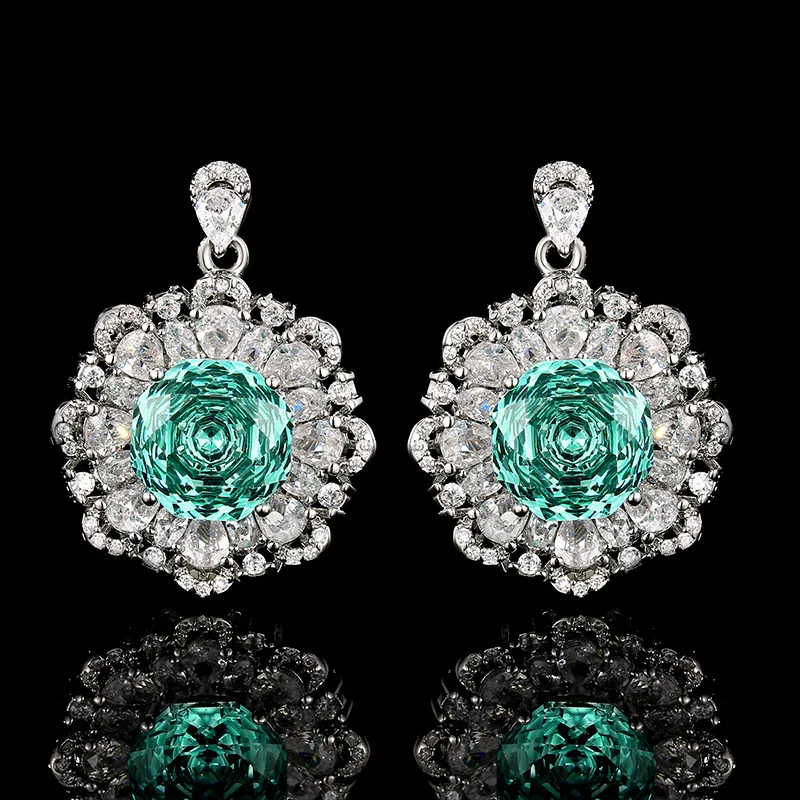 Millennium Cut 12-10mm High Quality Zircon Para Green White Gold Plated Flower Jewelry Set Retro Trendy