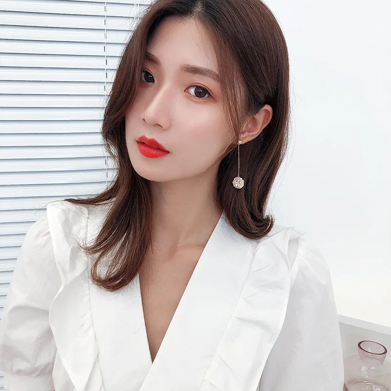 Korean Cute Flower Ball 925 Silver Needle Earrings For Women Girl Wedding Engagement OL Zircon Shell Drop Earrings New Trend