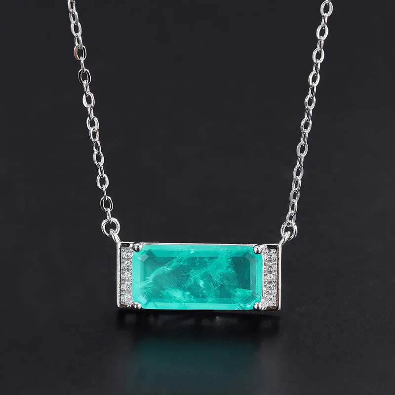 Paraiba Pendant Earrings Zircon Necklace Emerald Chain Gemstone Jewelry Set For Women Charm Luxury Elegance Banquet Party Gift