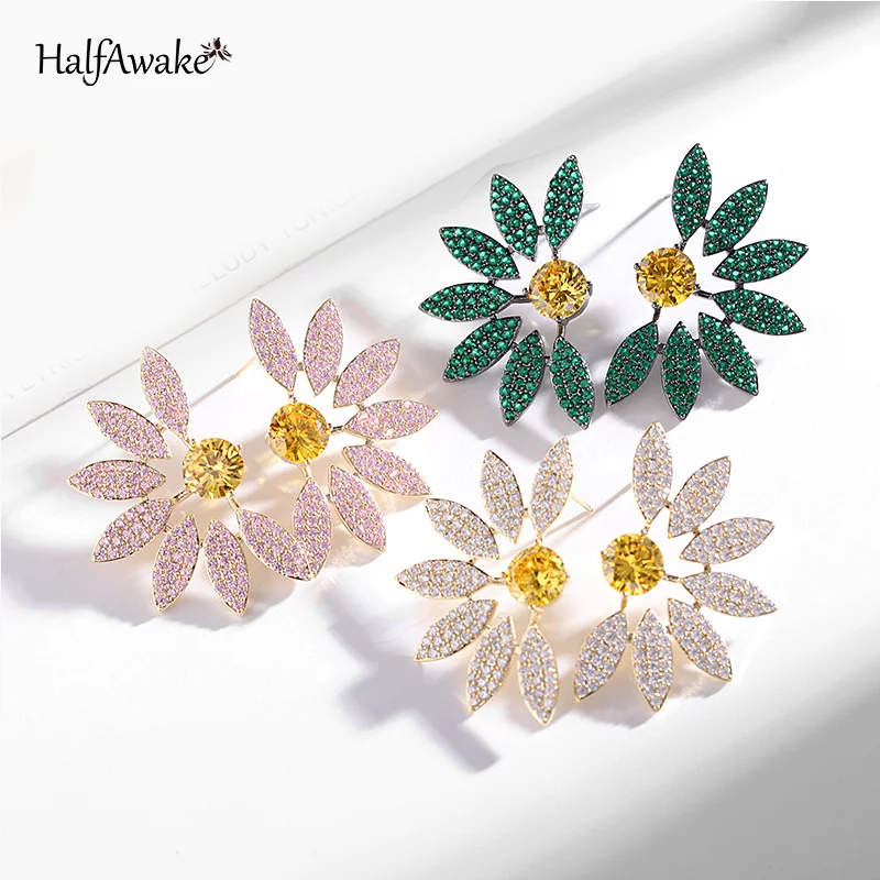 Micro Zircon Inlaid Colorful Flower Butterfly Earrings For Women Female Real Ag Needle Retro Hqd Jewelry New Trend Gift