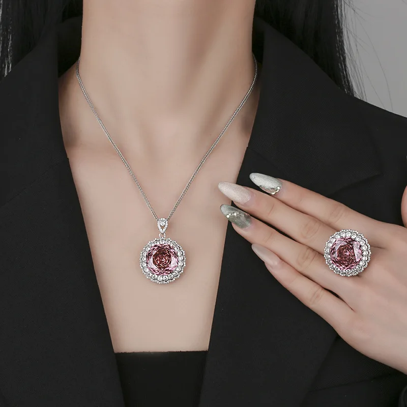 Rose Cut 18mm High Quality Zircon White Gold Plated Copper Alloy Luxury Jewelry Set Wedding Anniversary Gift Fashion Trendy