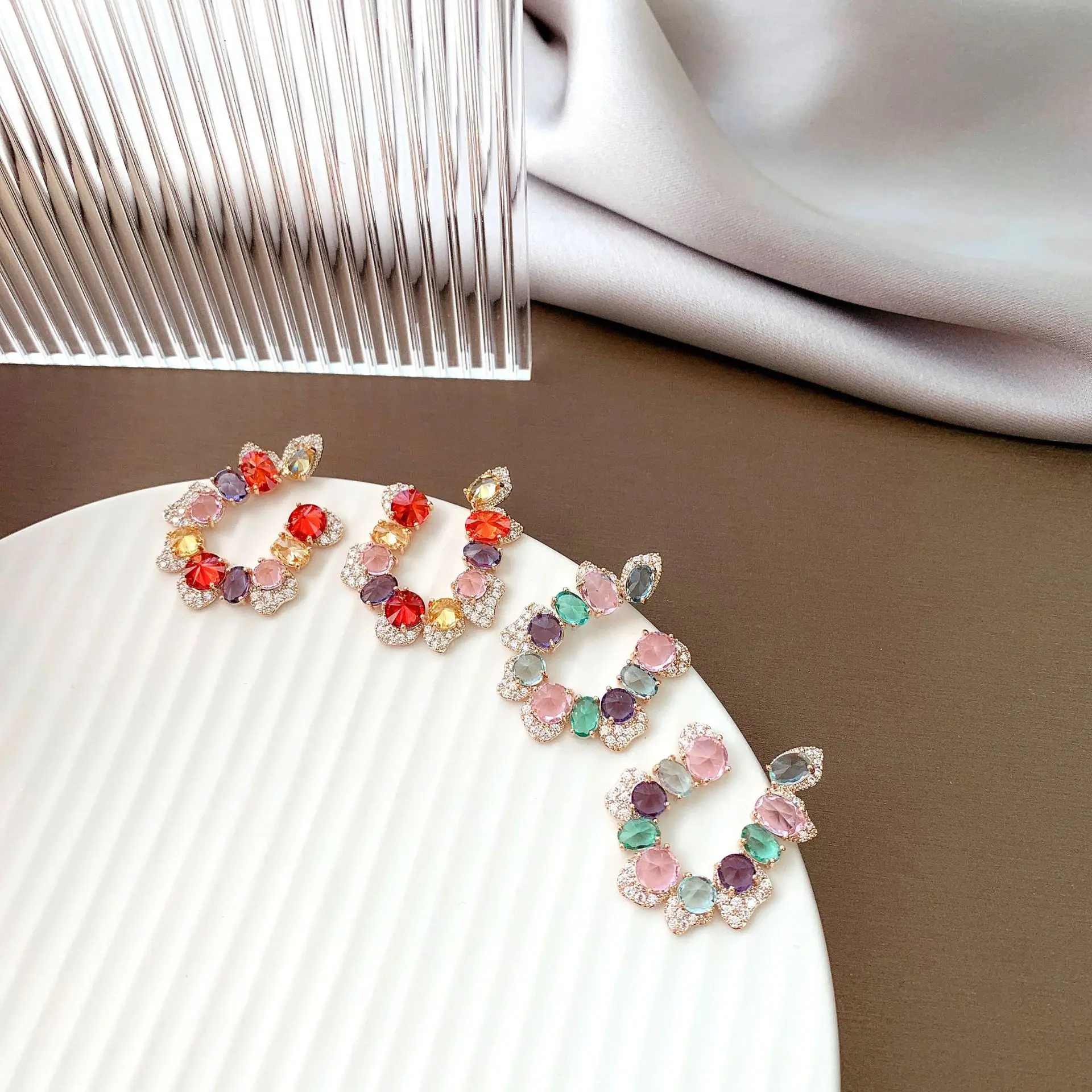 Korean New Candy Sugar Colorful Zircon Earrings For Women Girl Gift Sweet Silver Plated Ear Piercing Jewelry New Trend