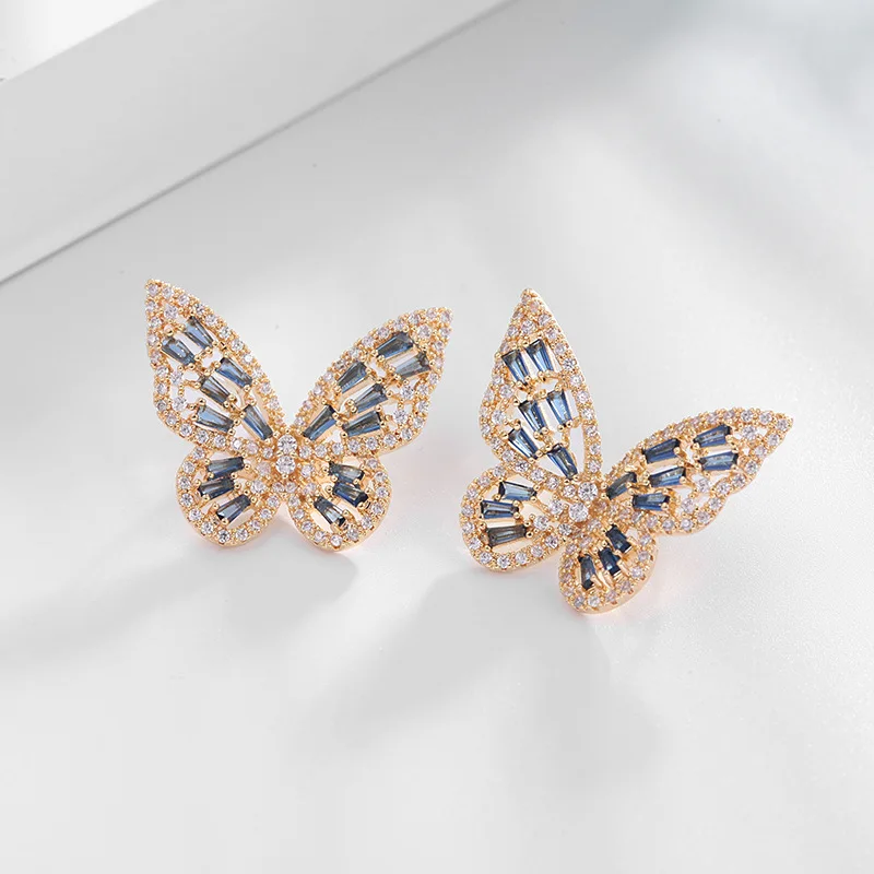 New Fashion Hollow Elegant Butterfly Earrings For Women Colorful Zircon Light Luxury Silver Plated Earrings Jewelry New Trend