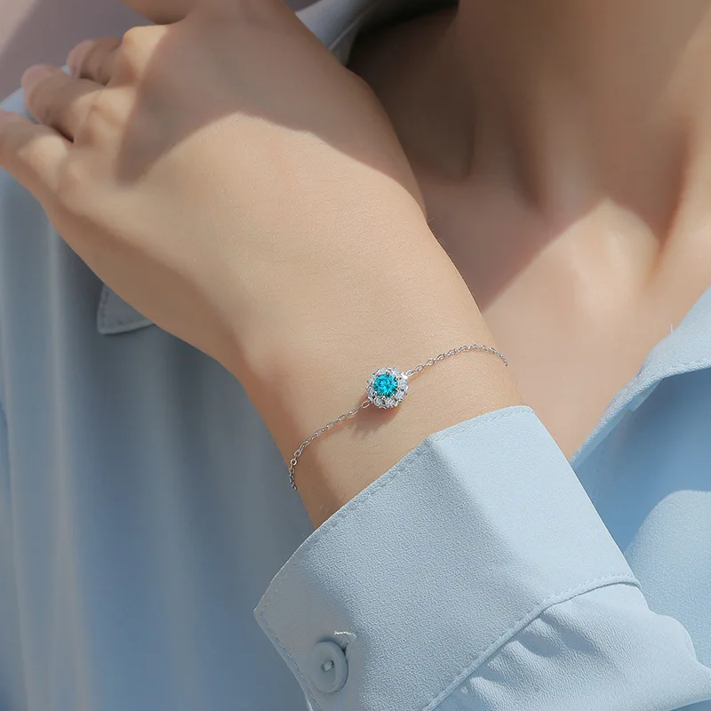 Graceful 0.5ct Snowflake Moissanite S925 Sterling Silver Bracelet For Women 16-19cm Adjustable Chain Valentine's Day Gift Girl
