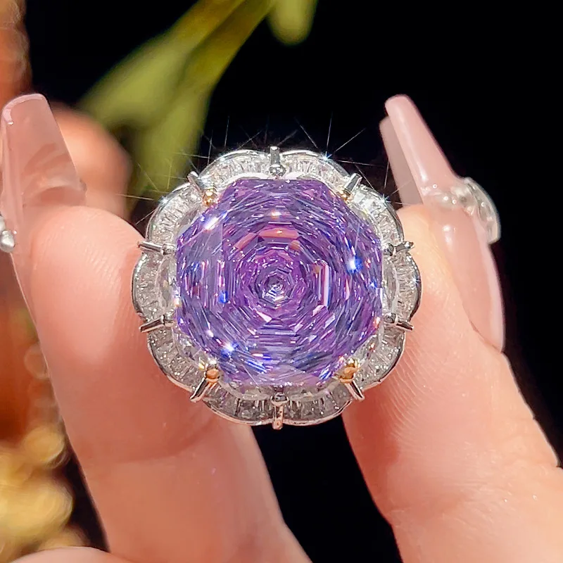Rose Cut 16-10mm High Quality Zircon Violet White Gold Plated Luxury Jewelry Set Bridal Wedding Gift Trendy
