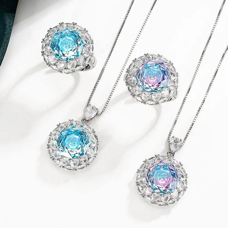 Millennium Cut 12mm High Quality Zircon Gradient White Gold Plated Elegant Jewelry Set Bridal Party Gift Best Selling