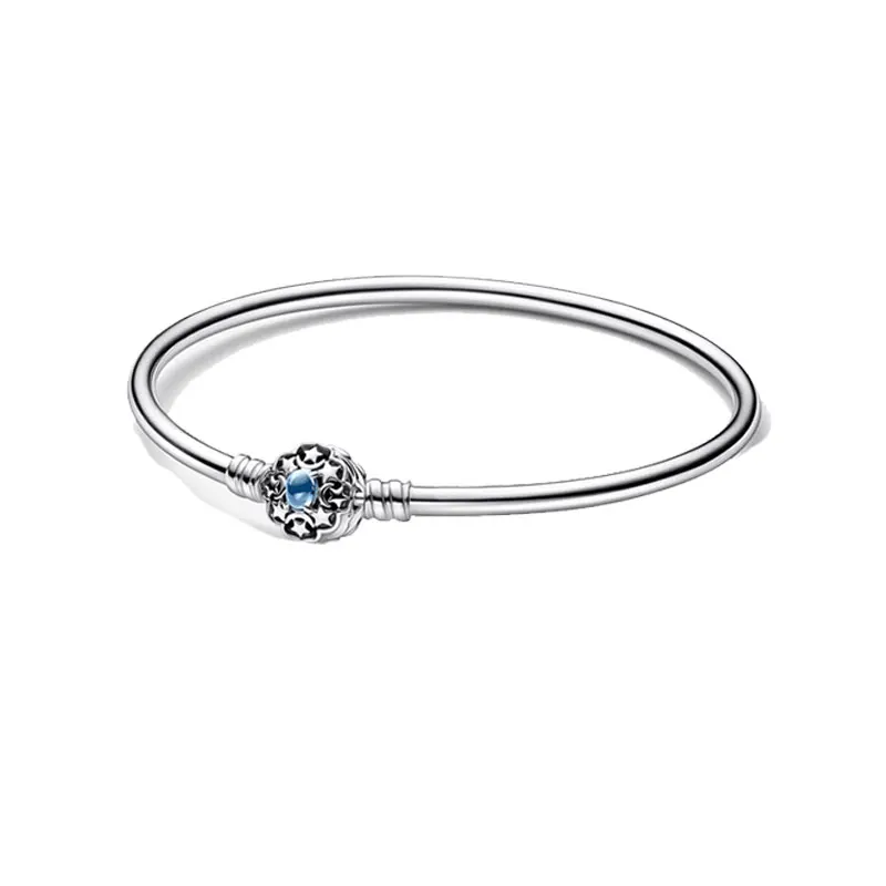 Snowflake Princess Heart Charms Beads Moments Clasp Bangle Rose Gold Women's Hand Bracelets S925 Silver Original Free Shipping