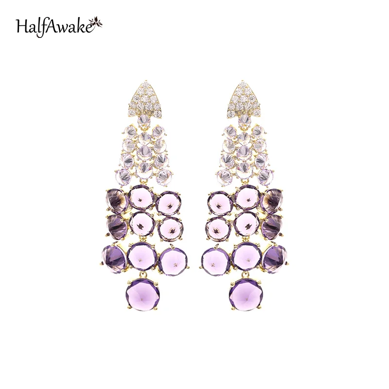 Colorful Grape Bunch Zircon Drop Earring For Women Wedding Evening Party Gift Silver Plated Needle Long Tassel Earrings Jewelry