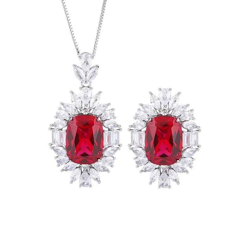 Wedding Jewelry Plating Ruby Sapphire Treasure Fat Rectangular Royal Luxury Retro Set For Women 12*16 Charm Banquet Gift