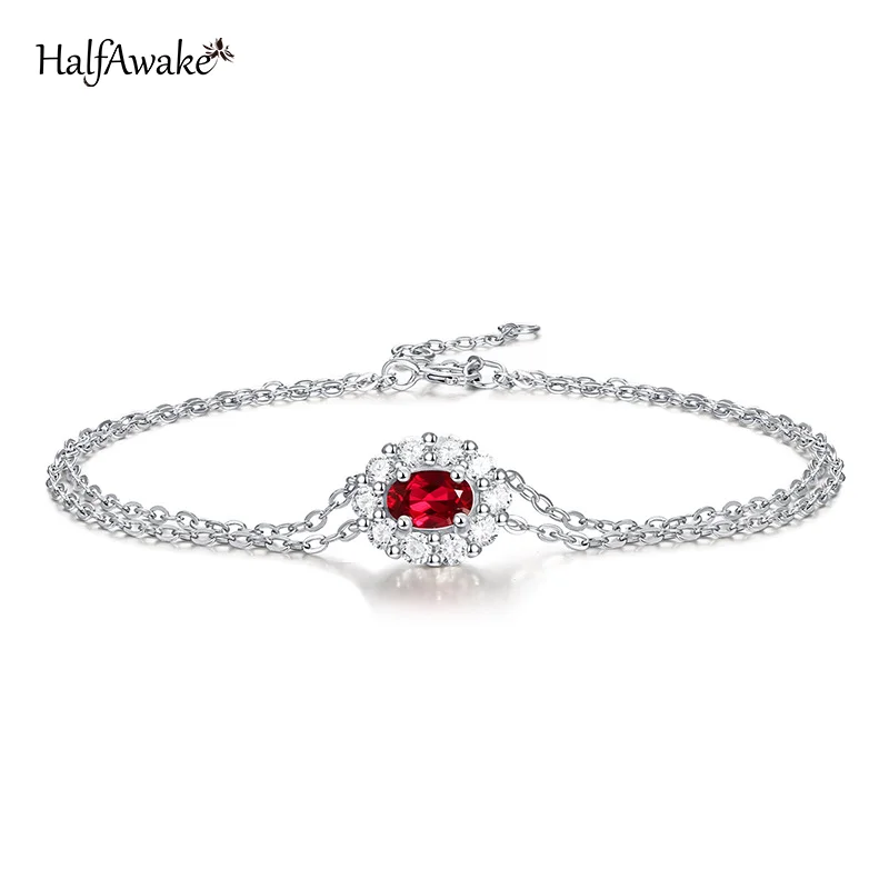 Oval 0.5ct Ruby Red Stone S925 Sterling Silver Tennis Bracelet For Women Girl Zircon Around Valentine's Day Fine Jewelry Gift