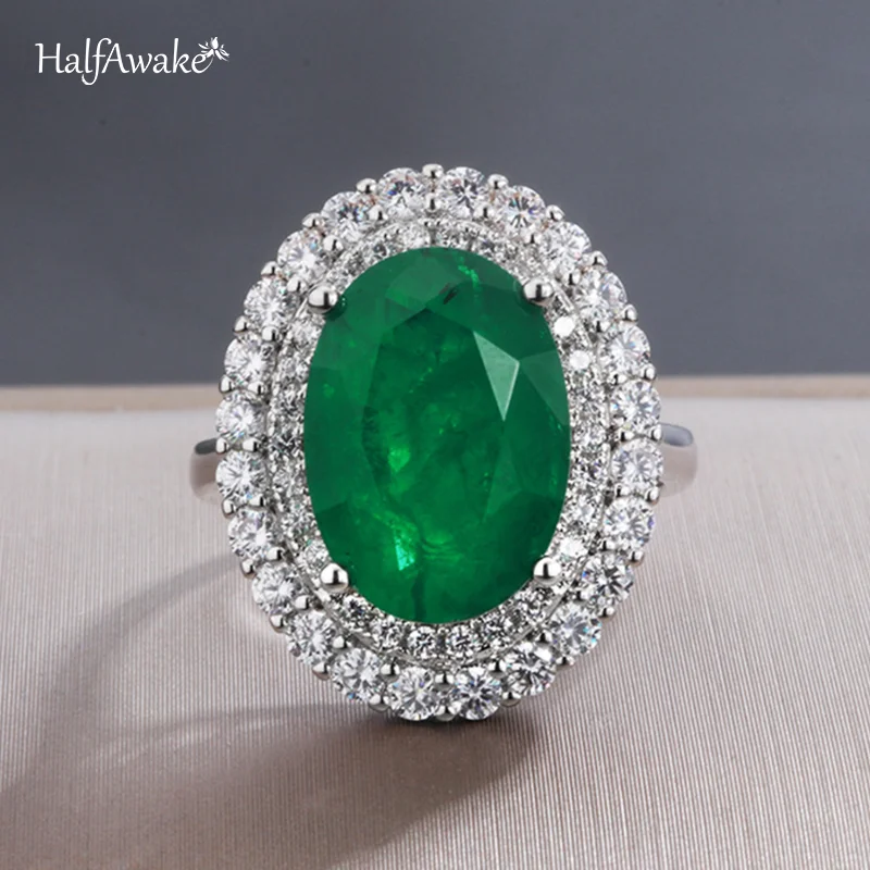 Hot Oval Emerald Paraiba Ruby Big Ring For Women Wedding Party Evening Dress Retro Gemstone Massive Zircon Around Fine Jewelry