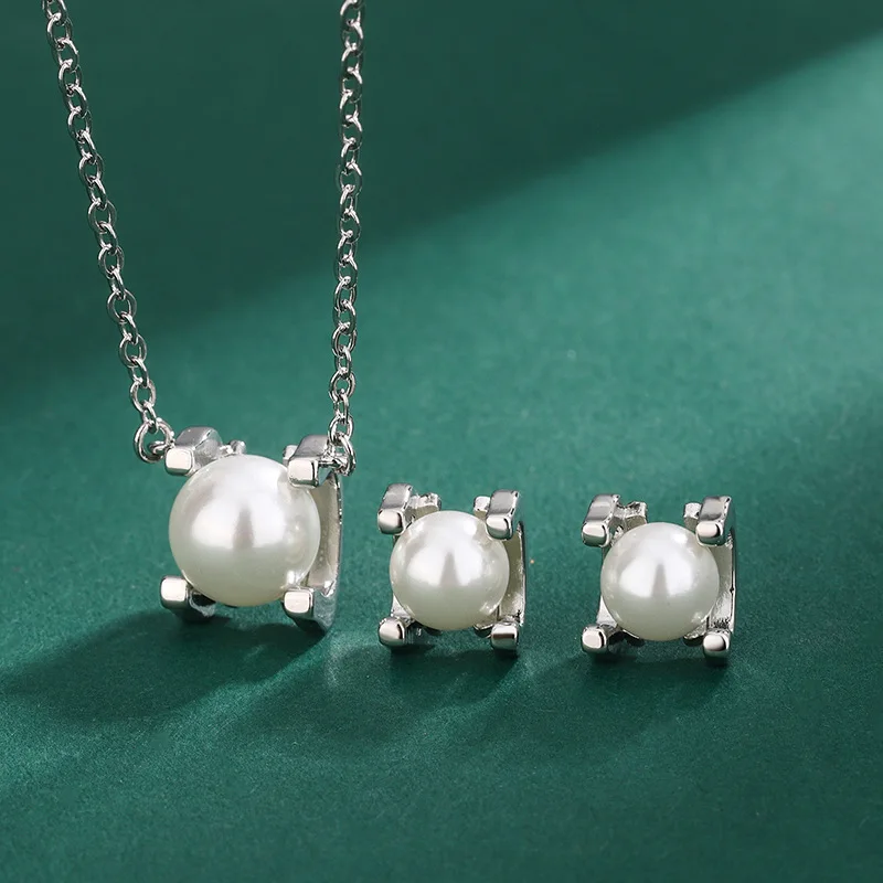Pearl Jewelry Set S925 Silver Needle Shell Pearl Earring Light Luxury Pendant With Collar Chain New Necklace Mother's Day Gift
