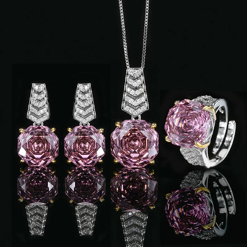 Rose Cut 14-12mm High Quality Zircon Dried Rose White Gold Plated Copper Alloy Jewelry Set Casual Gift Fashion Trendy