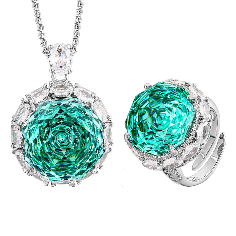 Rose Cut 18-16mm High Quality Zircon Para Green White Gold Plated Elegant Jewelry Set Bridal Wedding Trendy