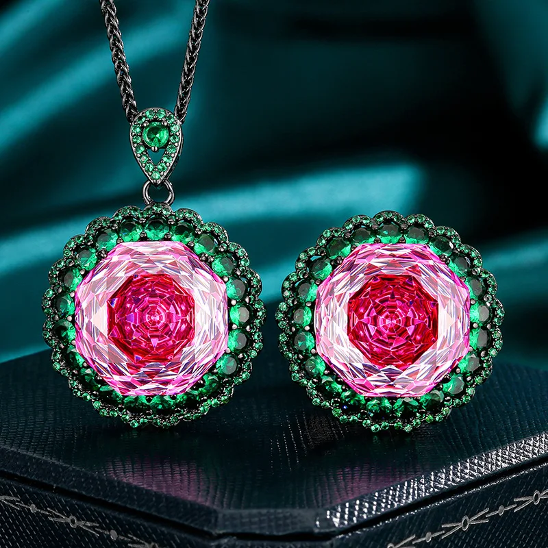 Rose Cut 18mm High Quality Zircon Dragon Fruit White Gold Plated Luxury Fashion Jewelry Set Wedding Party Gift Trendy Elegant