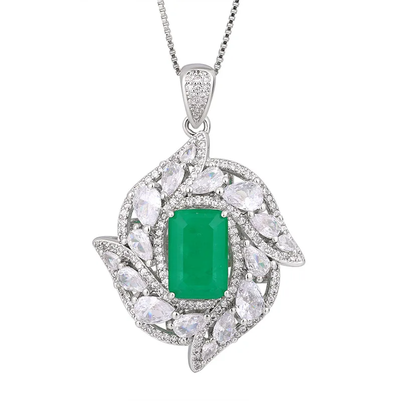 Emerald Natural Stone Rhinestones Zircon Earrings Luxury Ring Necklace Jewelry Sets For Women Charm 925 Jewelry Sets For Women