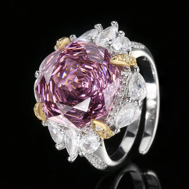 Rose Cut 14mm High Quality Zircon White Gold Plated Luxury Jewelry Set Stackable Wedding Anniversary Trendy