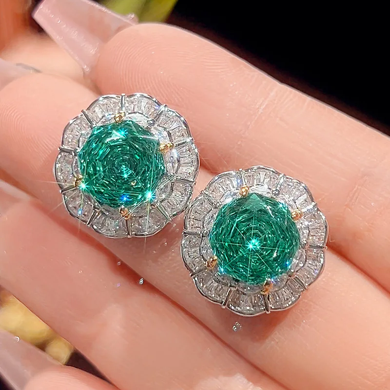 Rose Cut 16-10mm High Quality Zircon Para Green White Gold Plated Elegant Luxury Jewelry Set Bridal Wedding Trendy Statement