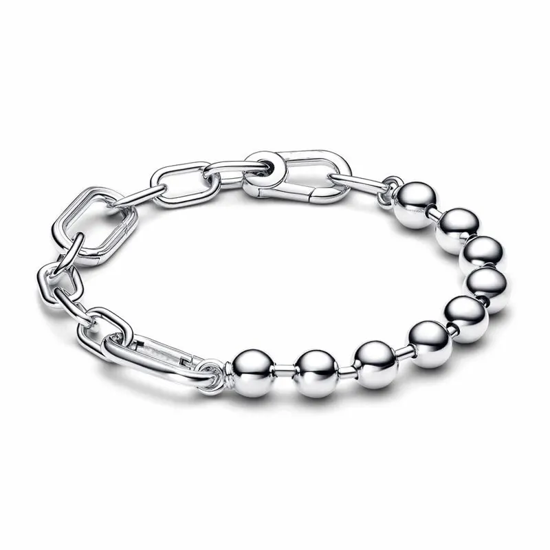 New ME Beaded Chain Bicolor Love Bracelet 925 Sterling Silver For Women Accessories Jewelry Making Christmas Gift Free Shipping