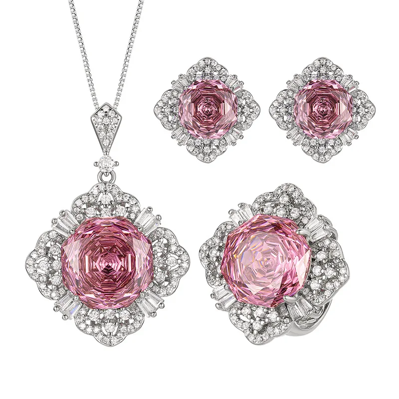 Millennium Cut 16-10mm High Quality Zircon Dried Rose White Gold Plated Jewelry Set Casual Gift Fashion
