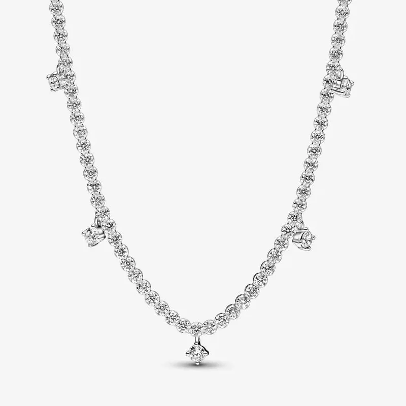 Silver 925 Shine Snowflake Rectangular Herbarium Cluster Drop Shooting Star Pavé Pendant Necklace For Women Free Shipping