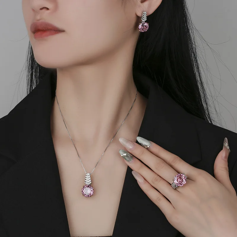 Rose Cut 14-12mm High Quality Zircon Dried Rose White Gold Plated Copper Alloy Jewelry Set Casual Gift Fashion Trendy