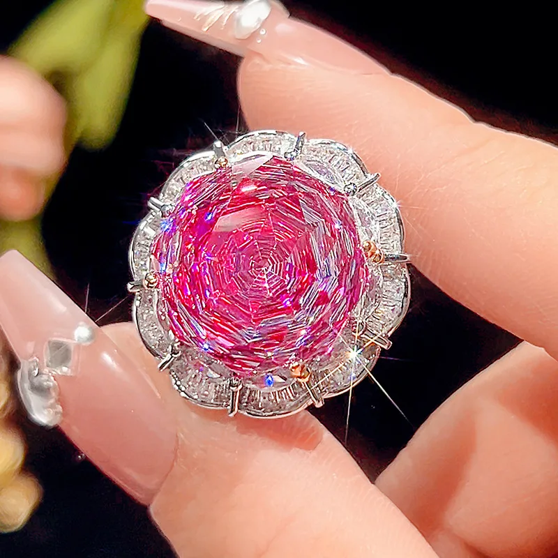 Rose Cut 16-10mm High Quality Zircon Dragon Fruit Color White Gold Plated Elegant Jewelry Set Party Fashion