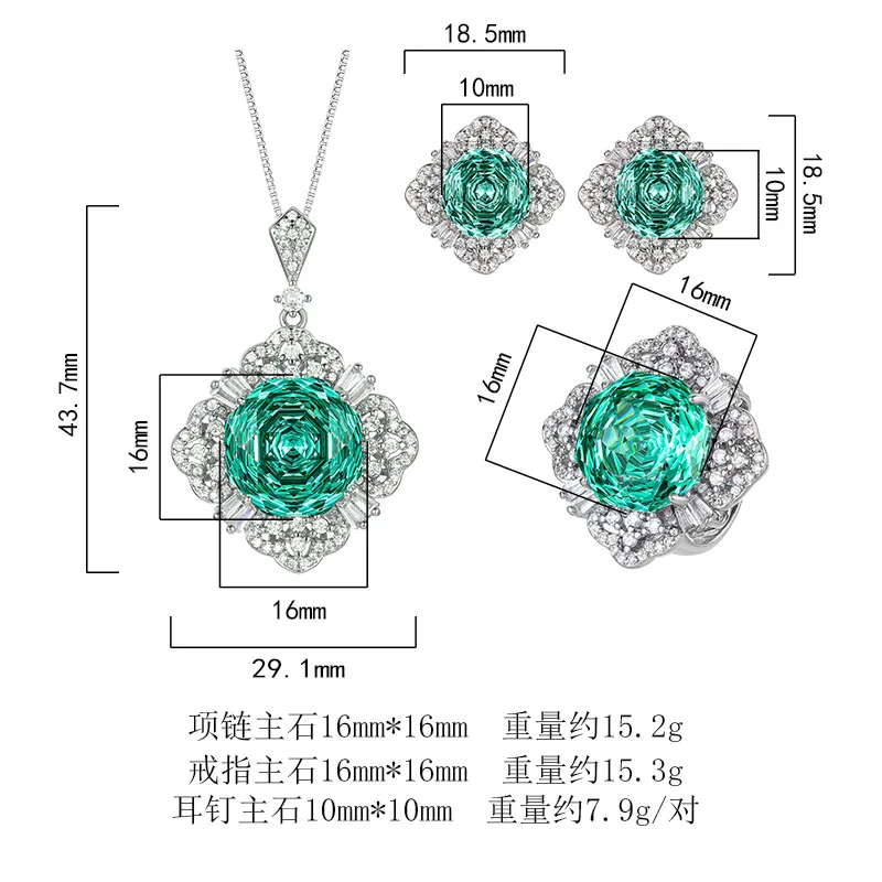 Millennium Cut 16-10mm High Quality Zircon Para Green White Gold Plated Elegant Jewelry Set Retro Trendy