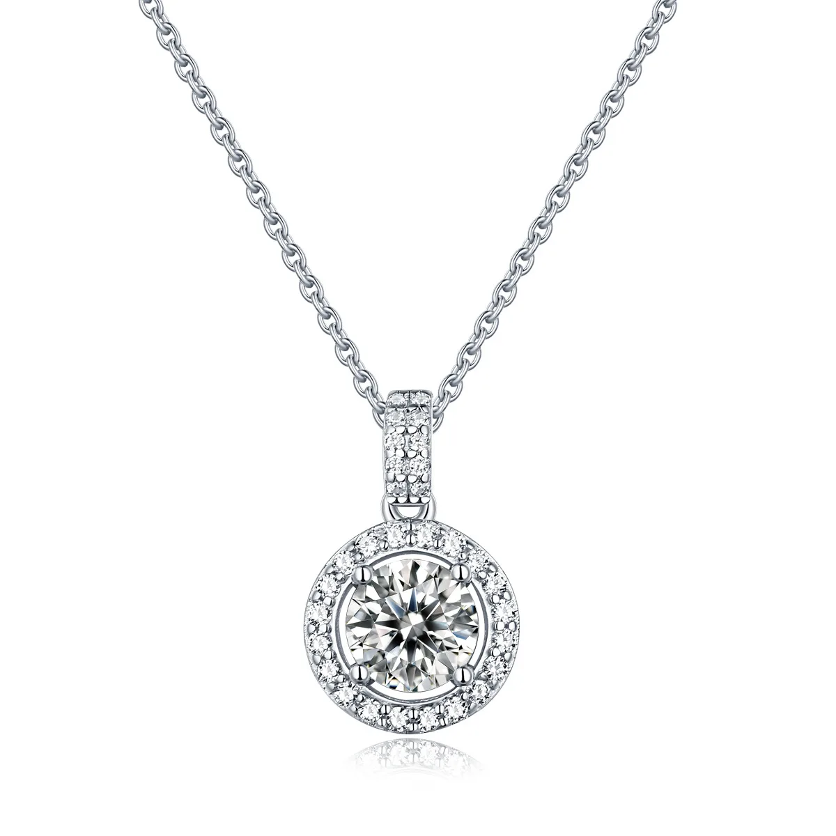 Classic 5ct Sparkling Halo Round Moissanite 925 Silver Women's Neck Chain Luxury Designer Jewelry Engagement Wedding Gift Party