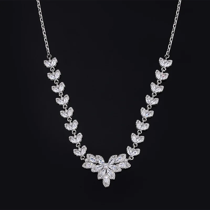 Luxury Zircon Jewelry Set Charms Necklace Earrings Pendant Sets Ladies For Women Wedding Accessories Banquet Valentine's Day