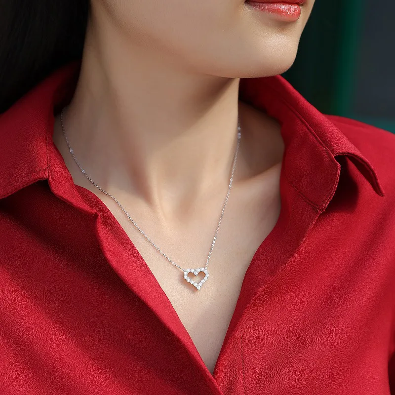 12.8ct Moissanite Heart Pendant Necklace 45cm Real Silver Chain 925 For Women Luxury Popular Engagement Wedding Gift