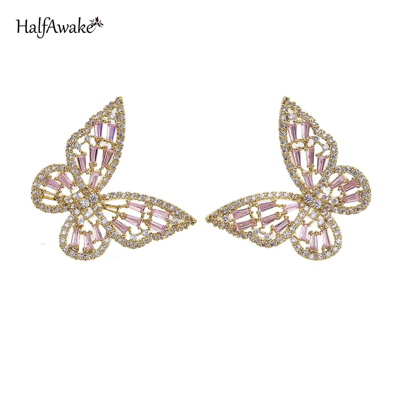 New Fashion Hollow Elegant Butterfly Earrings For Women Colorful Zircon Light Luxury Silver Plated Earrings Jewelry New Trend