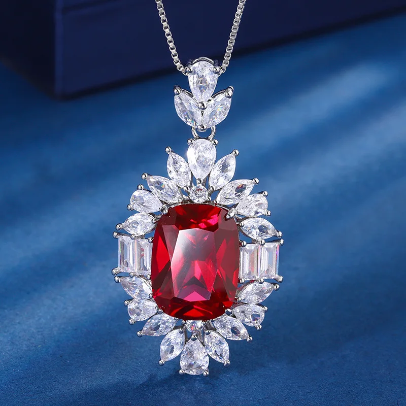 Wedding Jewelry Plating Ruby Sapphire Treasure Fat Rectangular Royal Luxury Retro Set For Women 12*16 Charm Banquet Gift