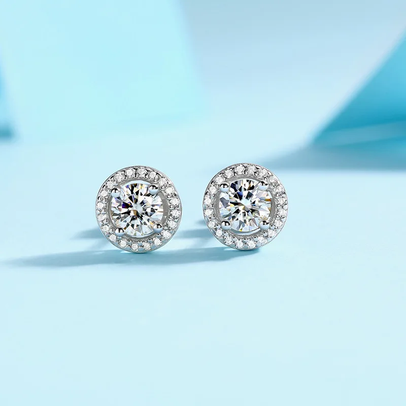 Classic 1ct D Color Round Cut Moissanite 925 Sterling Silver Luxury Earrings For Women Piercing Engagement Wedding Jewelry Lover