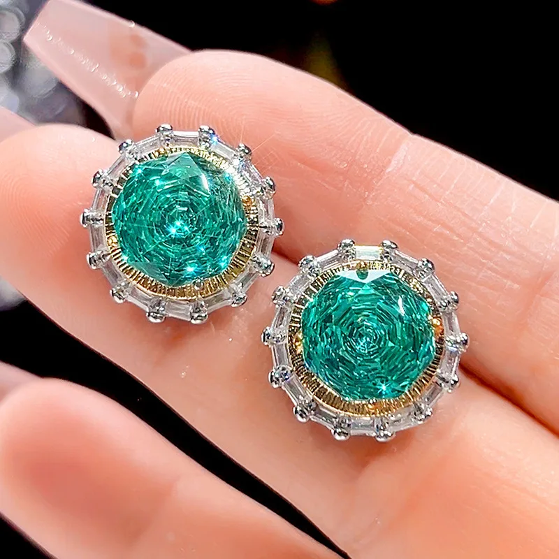 High Quality Zircon Millennium Cut 14-10mm round Jewelry Set White Gold Plated Retro Trendy Para Green