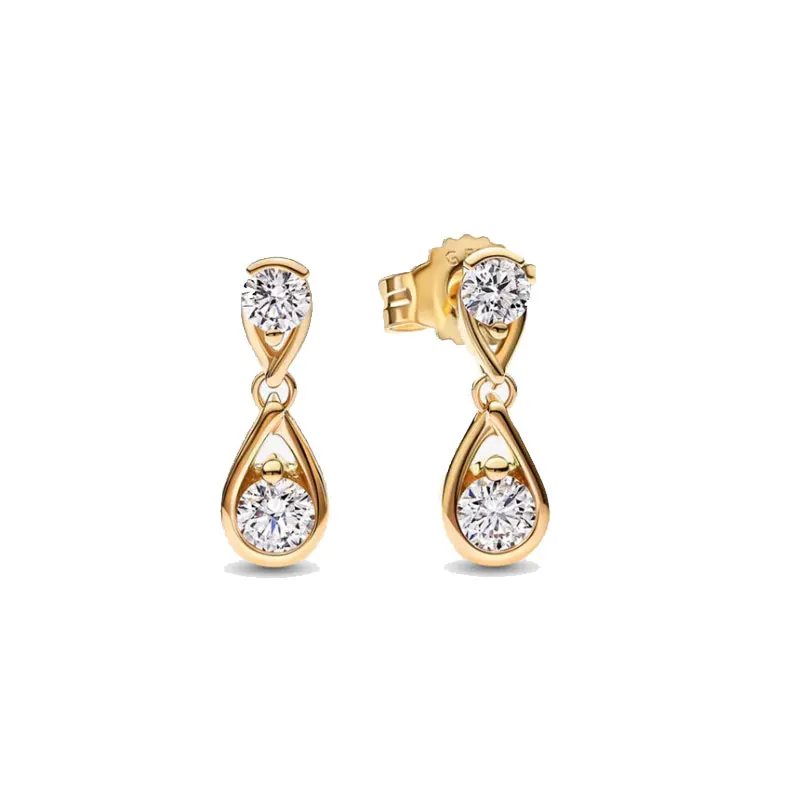 Charm S925 Silver Pear Stud Earrings Circular Zircon Love Pumpkin Car Five pointed Star Women Triple Stone Heart Jewelry Gift