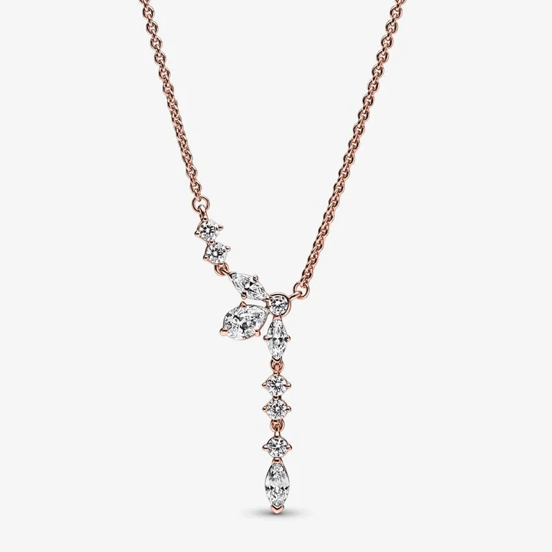 Silver 925 Shine Snowflake Rectangular Herbarium Cluster Drop Shooting Star Pavé Pendant Necklace For Women Free Shipping