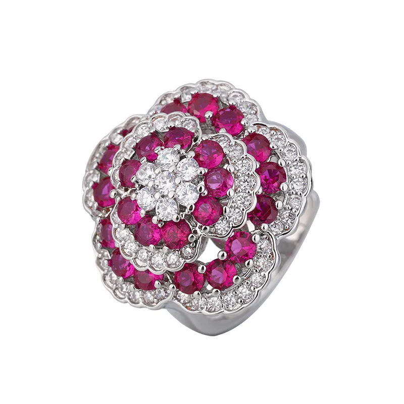 Ruby Rose Elegance Luxury Set Rings Earring Necklace For Women Jewelry Red Corundum Temperament Women Gemstone Charms Party
