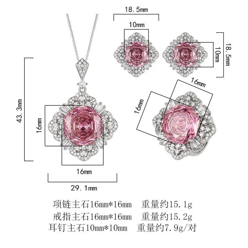 Millennium Cut 16-10mm High Quality Zircon Dried Rose White Gold Plated Jewelry Set Casual Gift Fashion