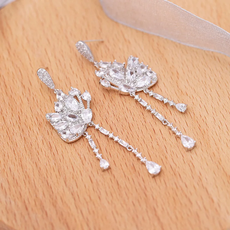 Ethnic Style Colorful Zircon Butterfly Earrings For Women Ladies Wedding Evening Dinner Long Tassel Silver Plated Needle Jewelry