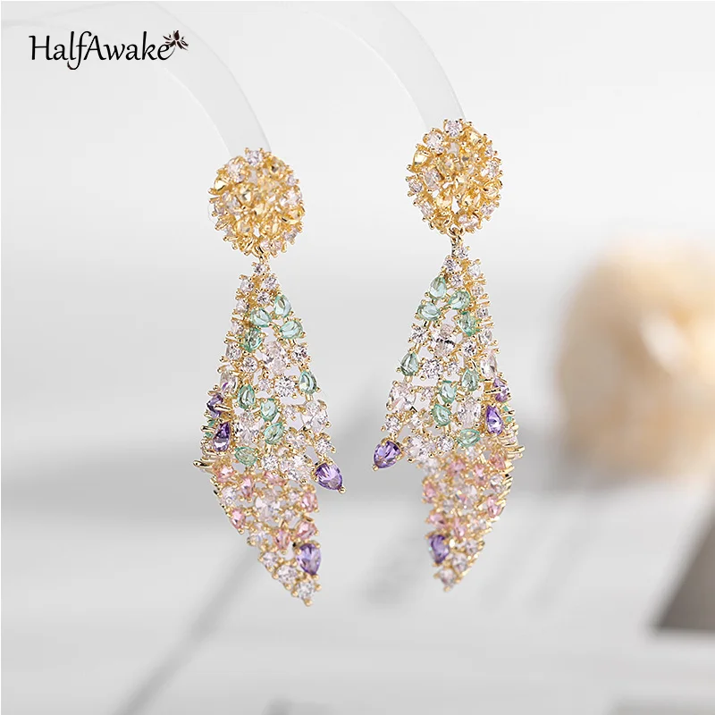 Aesthetic Color Zircon Conch Earrings For Women Girl Ladies Wedding Engagement Real 925 Silver Needle Charm Party Jewelry Gift