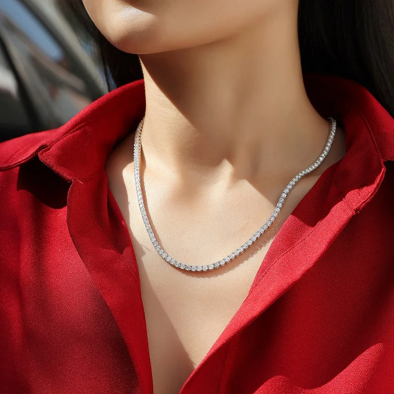 15.5ct DColor Moissanite 925 Sterling Silver Necklace For Women Men Tennis Chain Luxury Designer Jewelry Wedding Engagement Gift