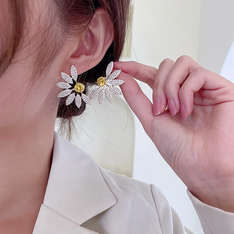 Micro Zircon Inlaid Colorful Flower Butterfly Earrings For Women Female Real Ag Needle Retro Hqd Jewelry New Trend Gift