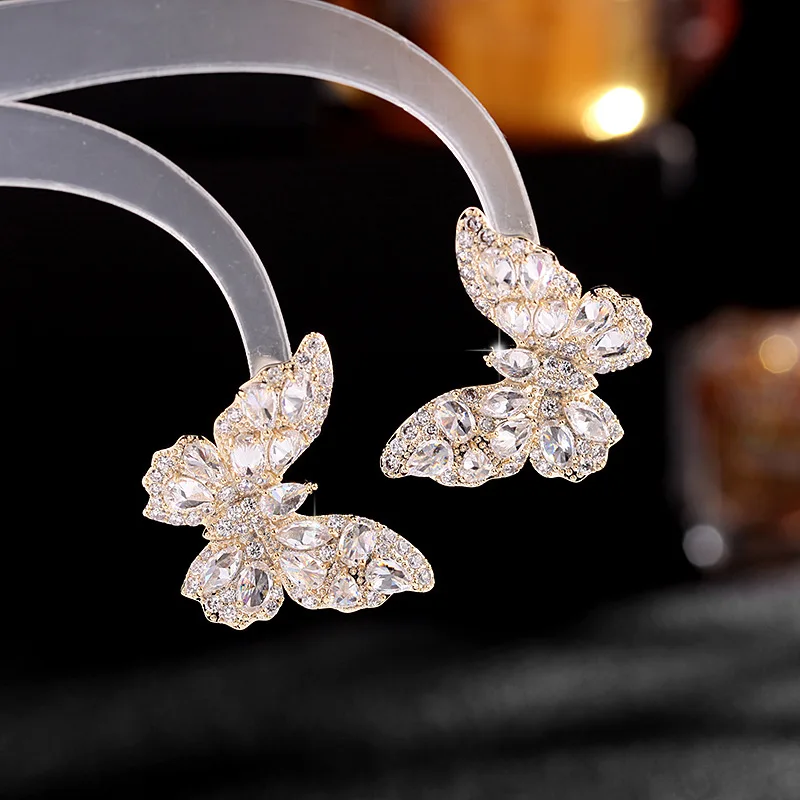HQD Colorful Zircon Butterfly Earrings For Women Female Real Ag Needle Ear Piercing Party Stud Earrings Beautiful Jewelry