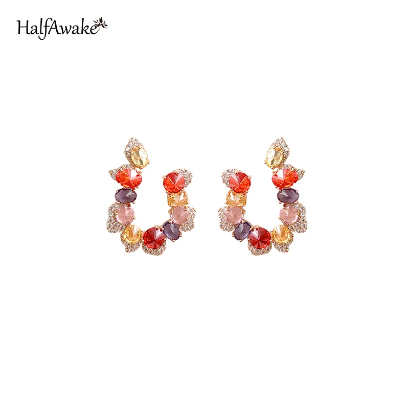 Korean New Candy Sugar Colorful Zircon Earrings For Women Girl Gift Sweet Silver Plated Ear Piercing Jewelry New Trend