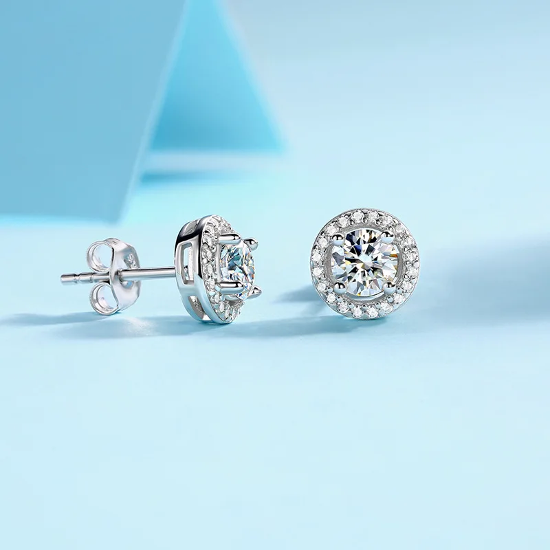 Classic 1ct D Color Round Cut Moissanite 925 Sterling Silver Luxury Earrings For Women Piercing Engagement Wedding Jewelry Lover