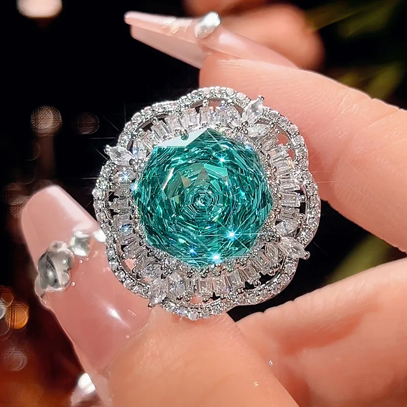 Rose Cut 14mm High Quality Zircon Color Gemstone White Gold Plated Fashion Jewelry Set Daily Trendy